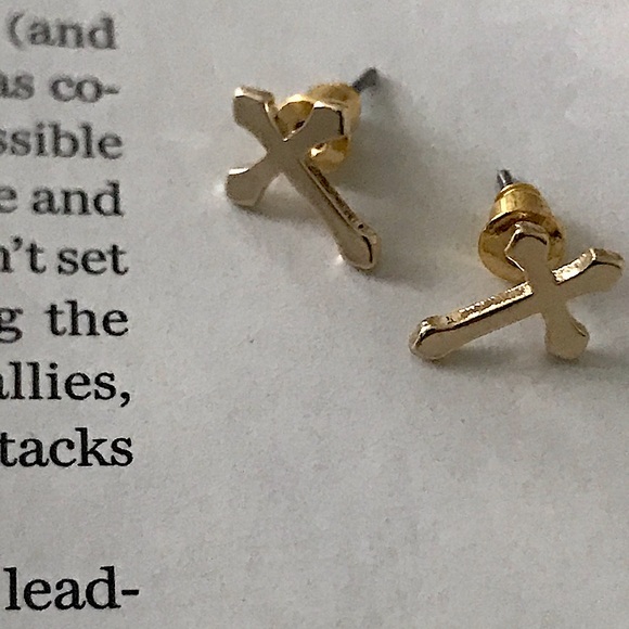 Gold Stud Cross Earrings - Picture 3 of 5